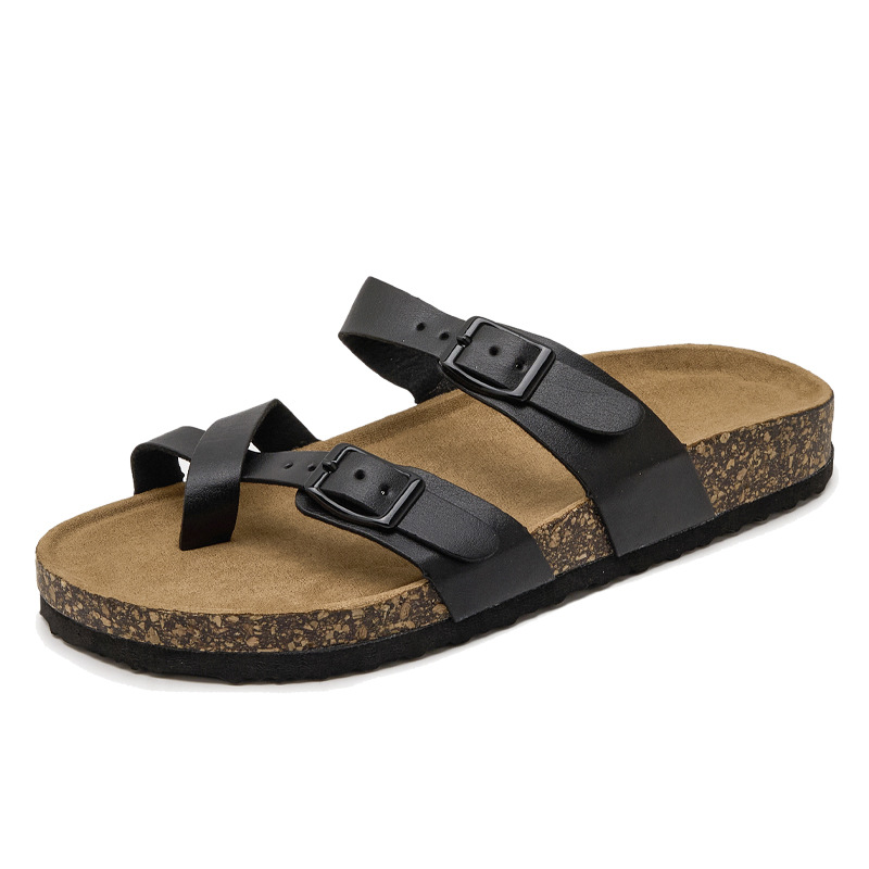 Alminanatural Leather-Synthetics Black |  Womens Two-Strap Sandals