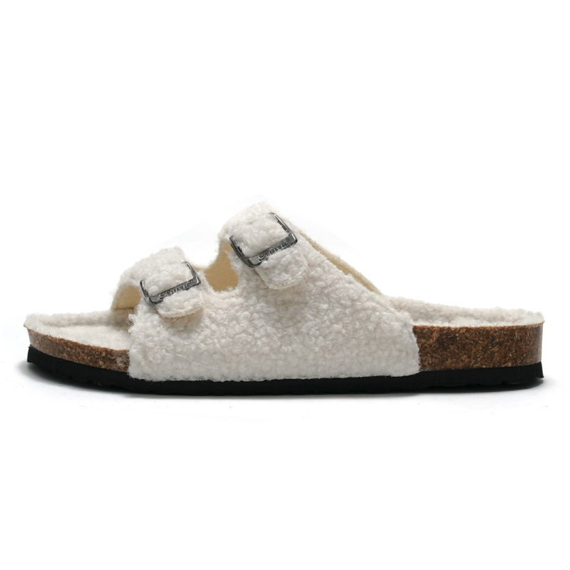 Arizona Big Buckleshearling Teddy Eggshell |  Womens Two-Strap Sandals