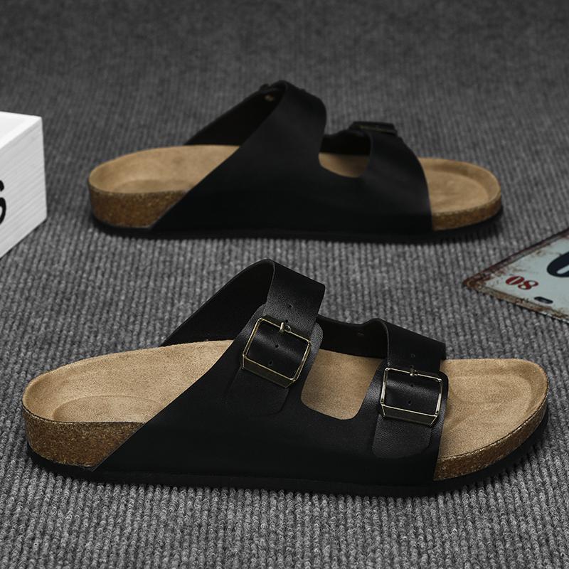 Arizona Gripleather Vintage Wood Black |  Mens Two-Strap Sandals