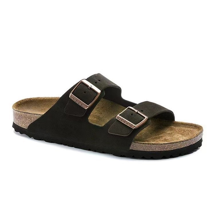 Arizona Platformsuede Leather Dark Tea/ Black |  Womens Two-Strap Sandals