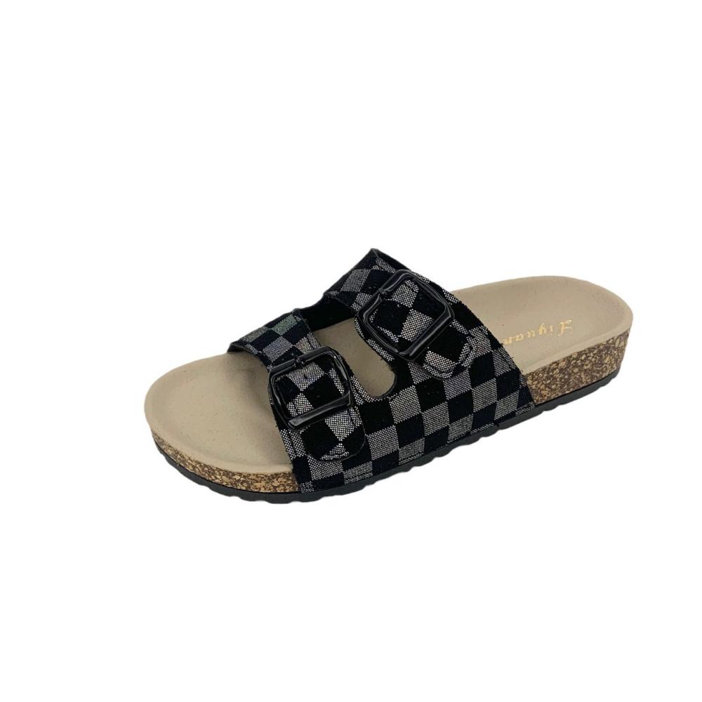 Arizona Shearlingwool Plaid White |  Mens Two-Strap Sandals