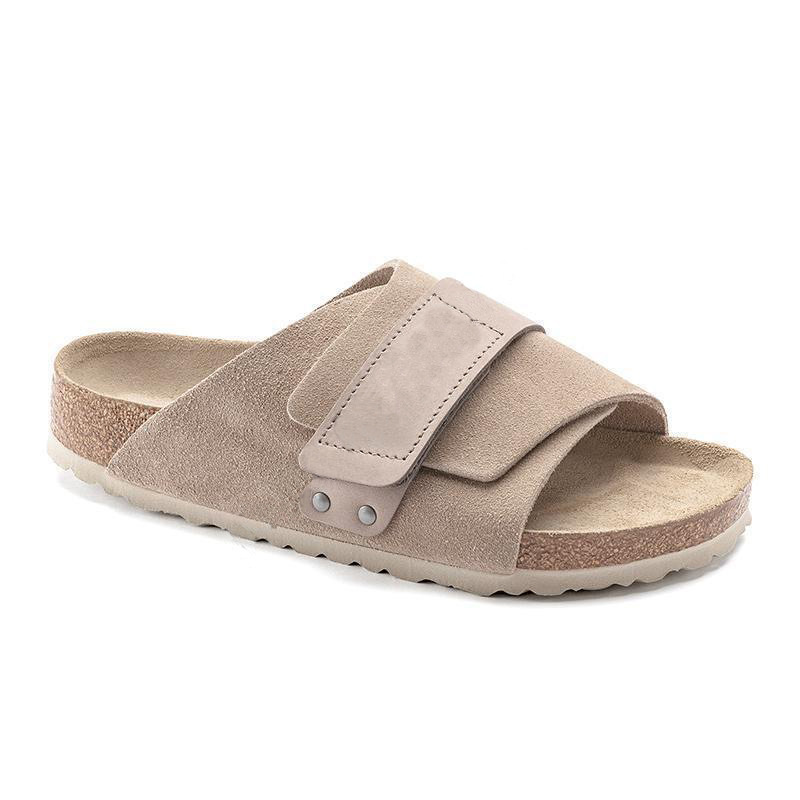 Kyotosuede Leather Gray Taupe |  Womens/Mens One-Strap Sandals