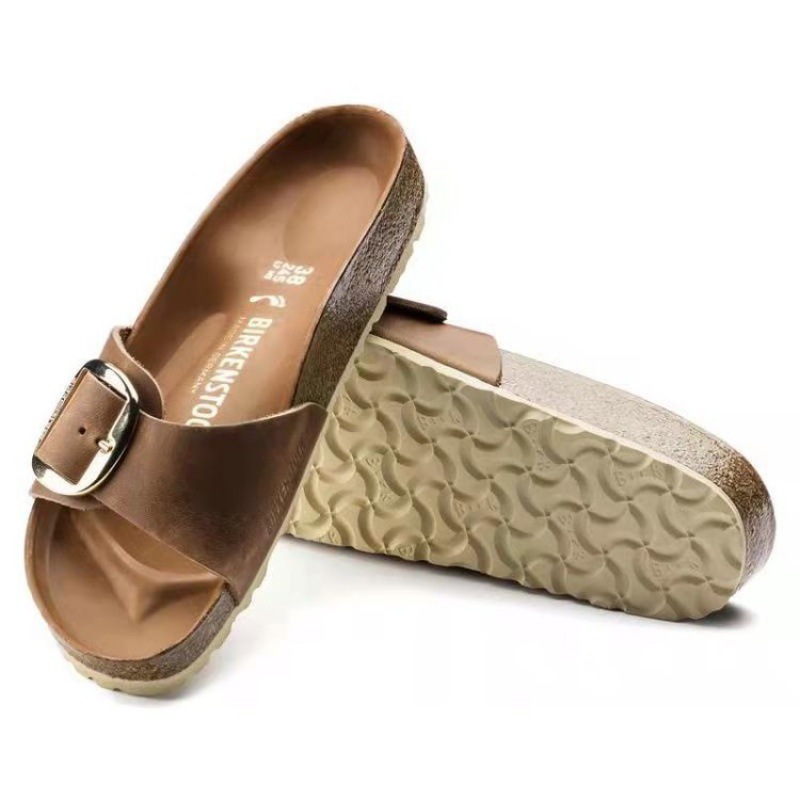 Siena Big Buckleoiled Leather Cognac |  Womens Two-Strap Sandals