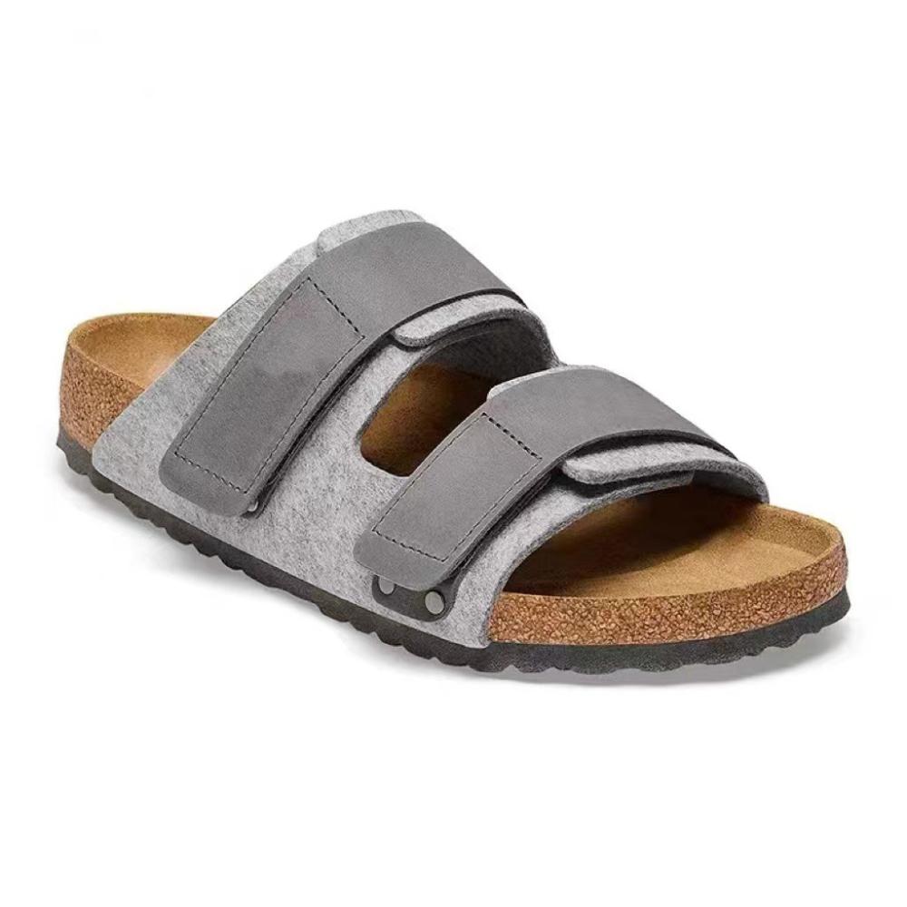 Ujinatural Leather-Felt Light Gray |  Womens/Mens Two-Strap Sandals