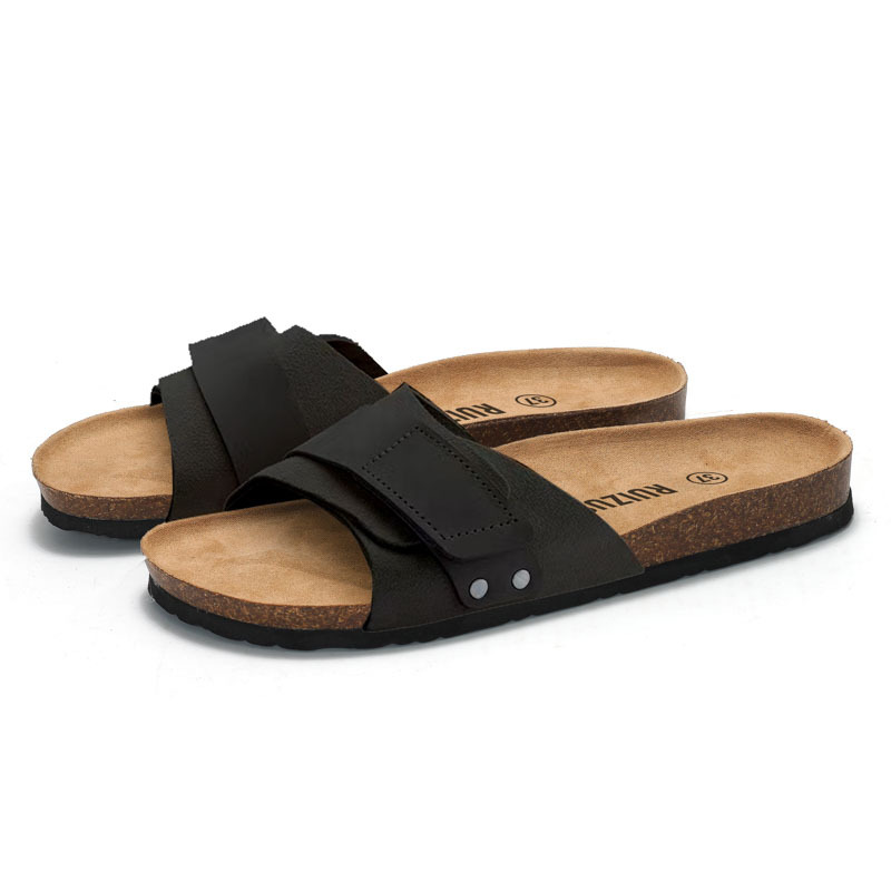 Ujinubuck-Suede Leather Black |  Womens/Mens Two-Strap Sandals